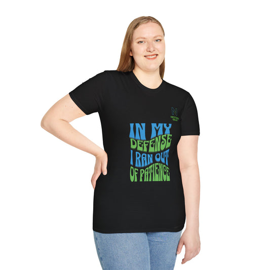Graphic T-Shirt — "In My Defense I Ran Out Of Patience" Bold Retro Tee