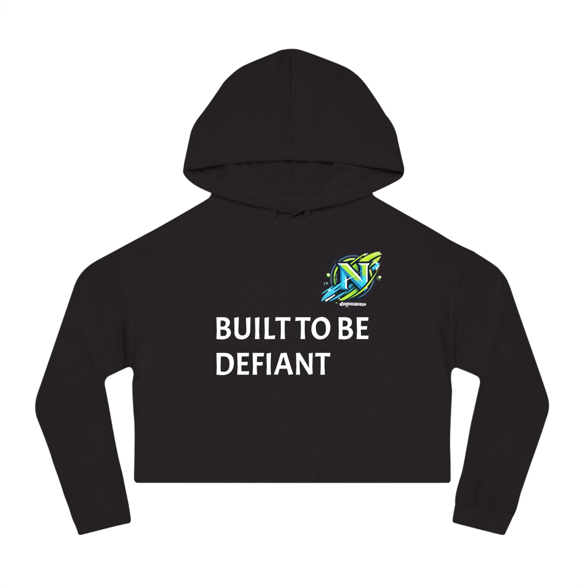 Cropped Hoodie — "Built To Be Defiant" Inspirational Women's Hooded Sweatshirt